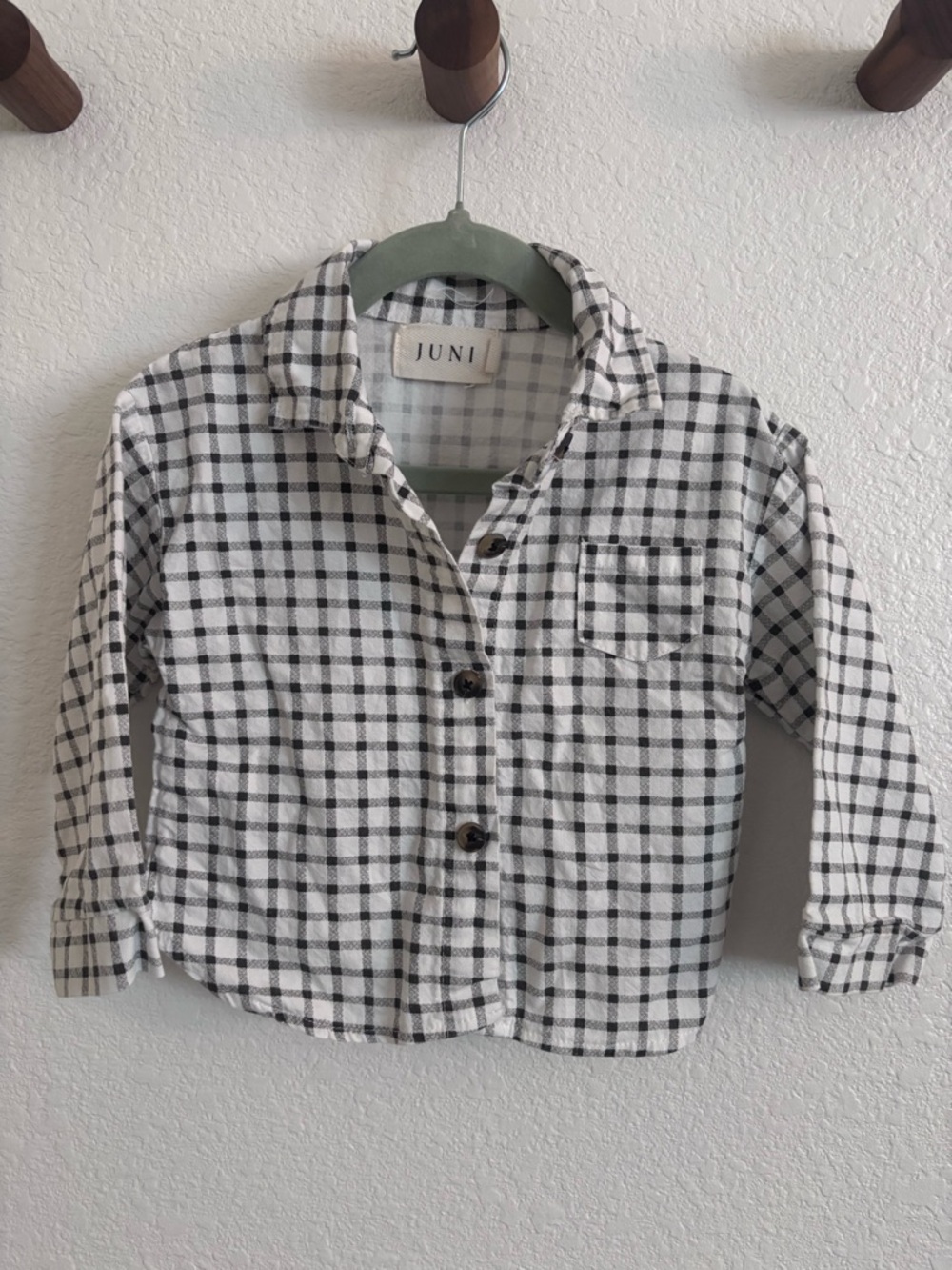 JUNI kids white and black plaid button down shirt